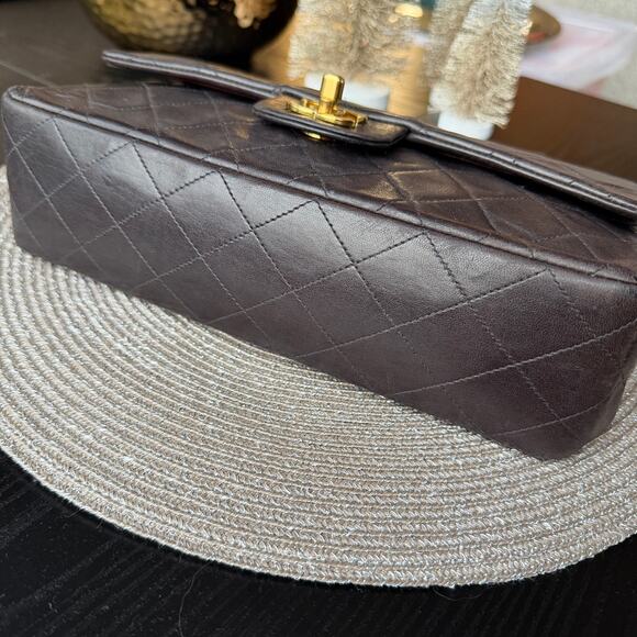 Vintage Chanel Medium Dark Brown Lambskin 24k Gold Plated Double Flap Bag - Picture 8 of 16
